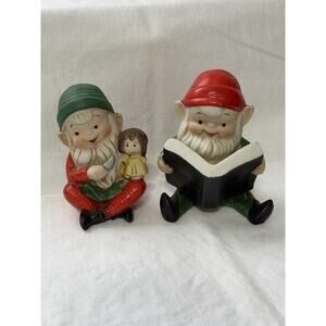 Vintage Home Interiors Homco Elves Elf Figurines Toymaker Book Taiwan 3.75”